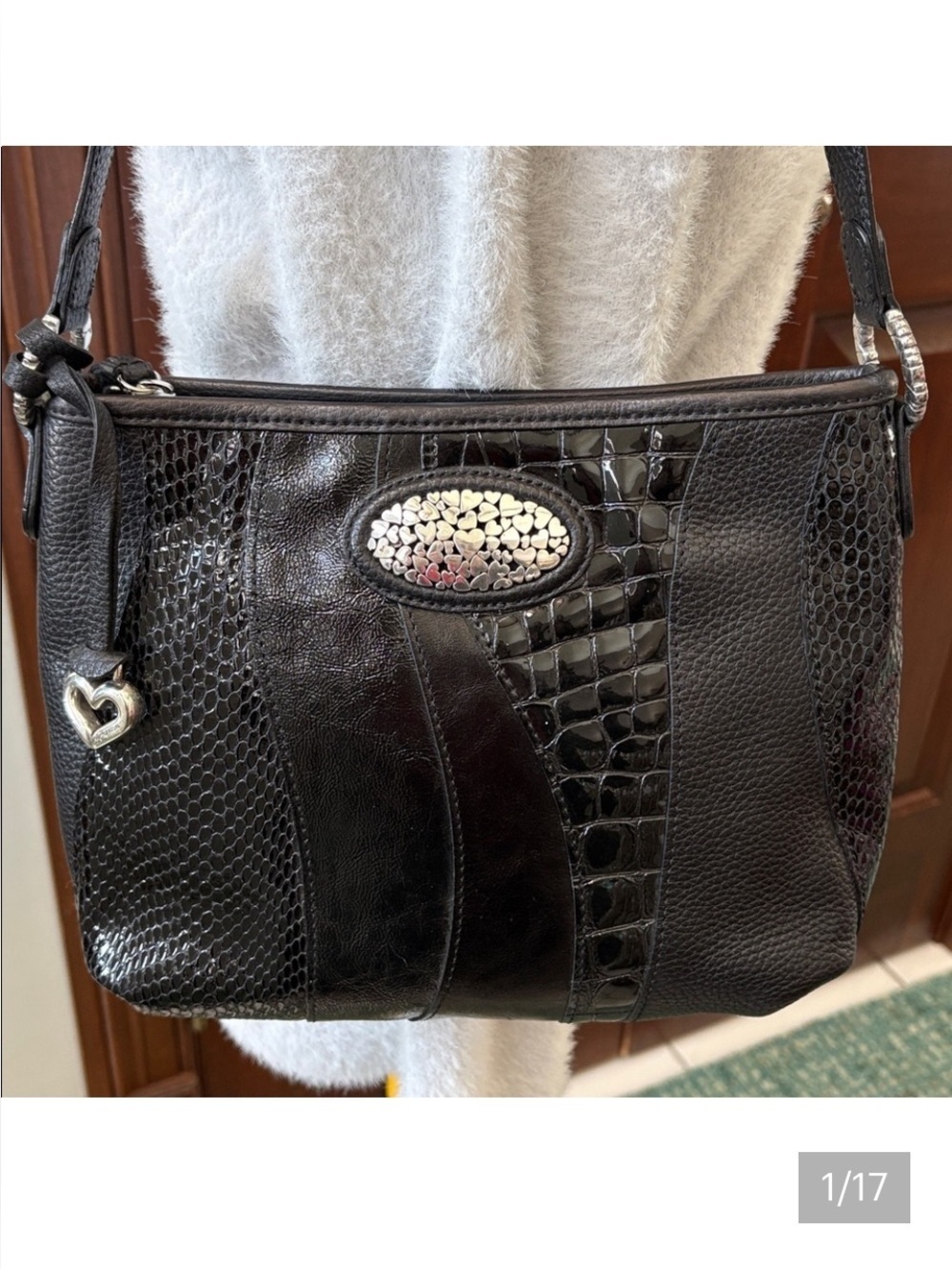 Brighton Shoulder Bag  beautiful patchwork leather black  gorgeous Silvertone HW